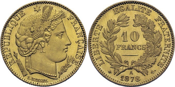 10 francs Cérès 1878 A Paris Exposition Universelle