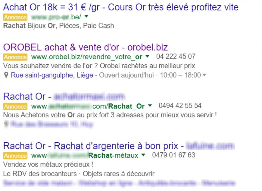 Fausse pub, arnaque sur les prix de rachat de l'or