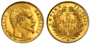 5 francs or Napoléon III tête nue