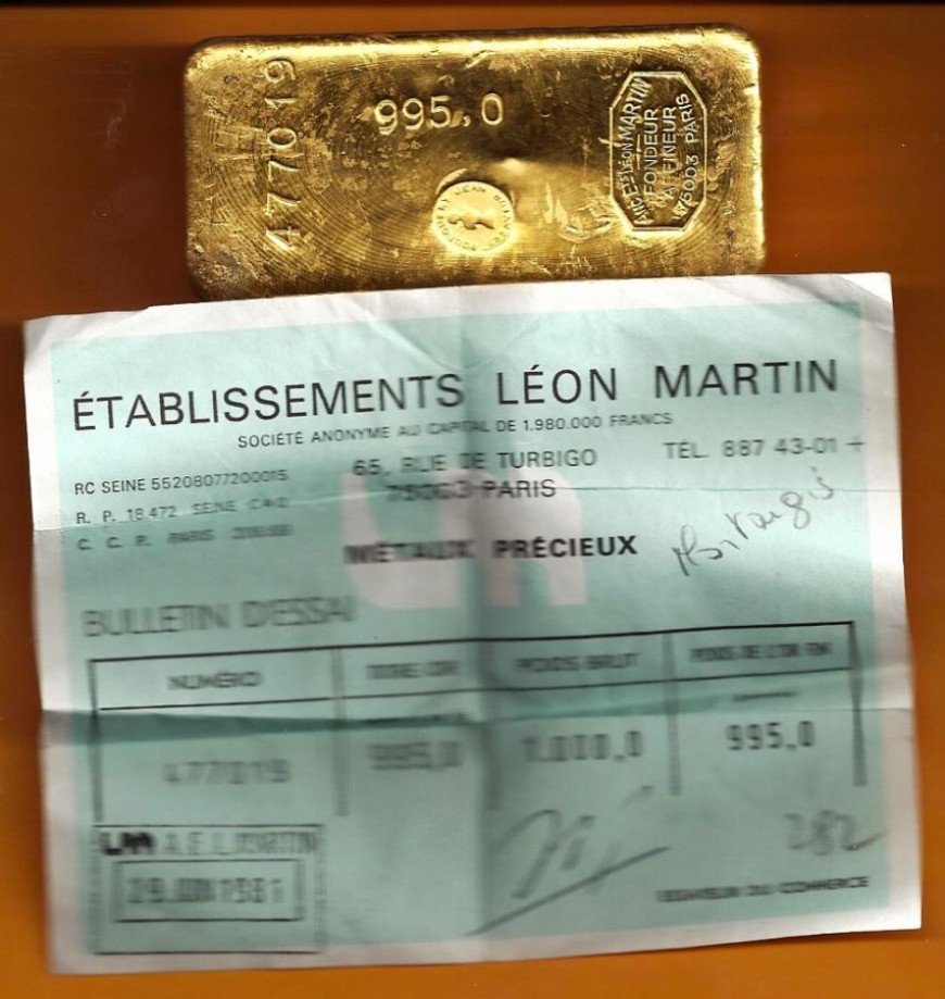 Lingot d'or et certificat - Leon Martin