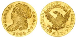 1808 Tête recouverte 2.50 en or Capped Bust Gold Quarter Eagle